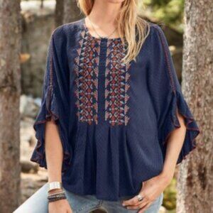 Sundance Catalog Women Annalisa Embroidered Top Blouse Large 3/4 Ruffle Sleeves